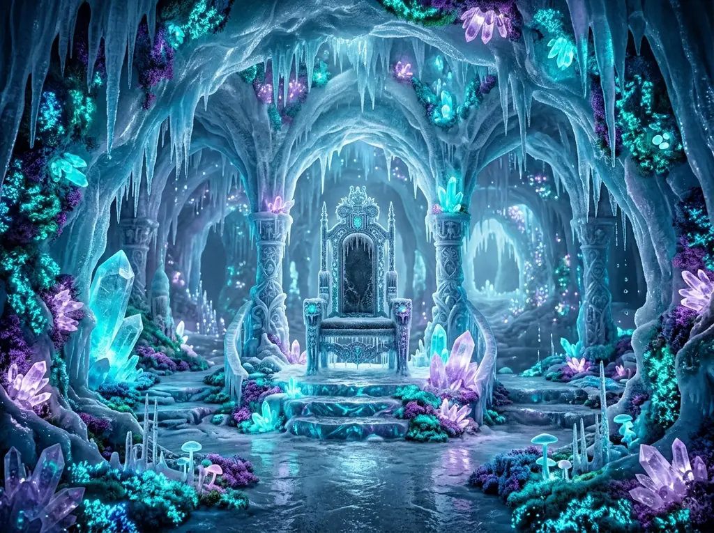 Interior of the glowing magical glacier